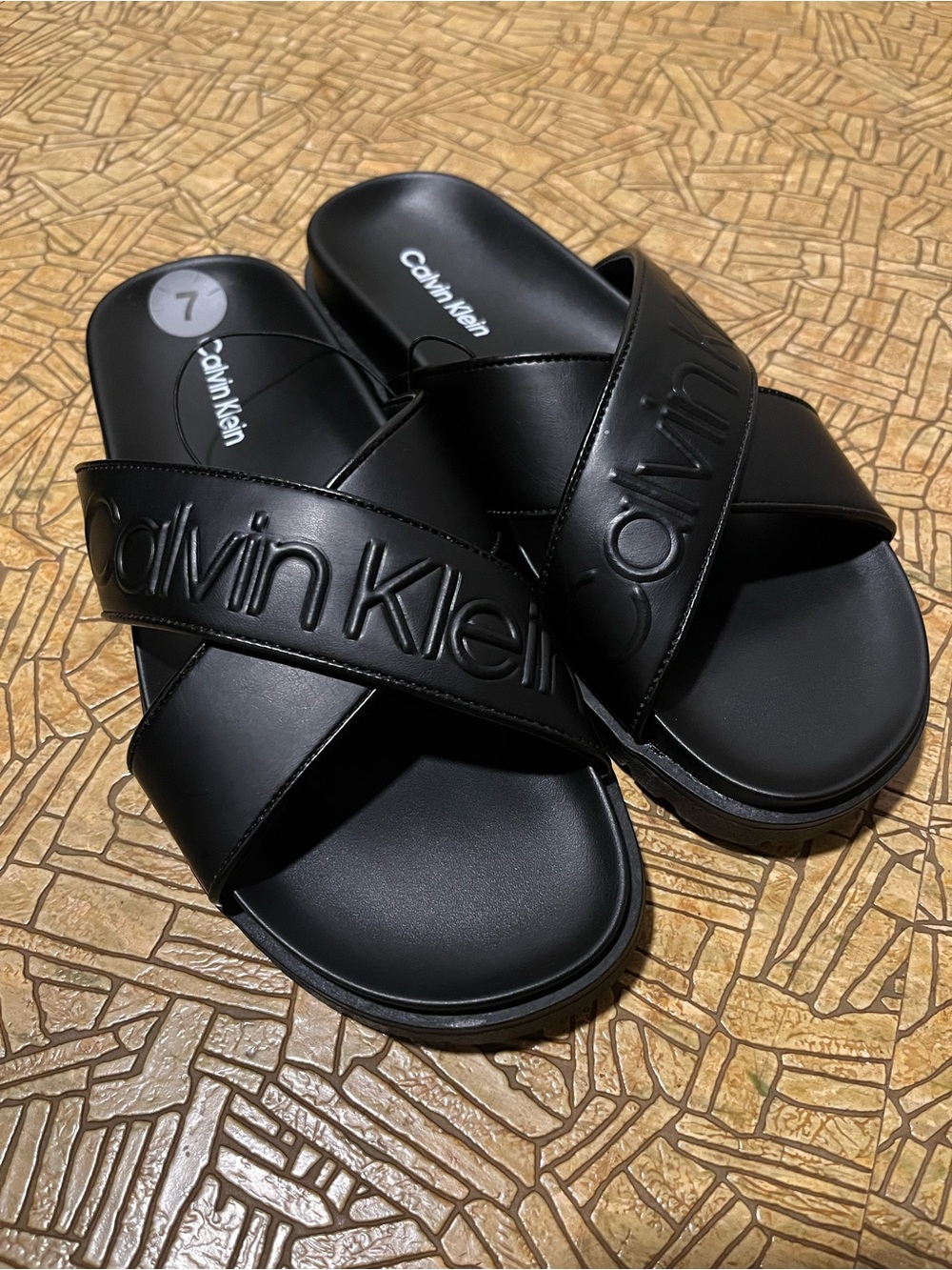 Calvin Klein Women's Black Cross-Strap Slide Sandals